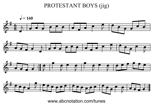 PROTESTANT BOYS (jig) - staff notation
