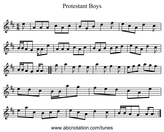 Protestant Boys - staff notation