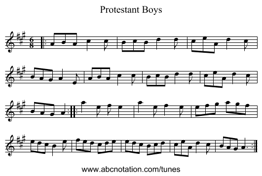 Protestant Boys - staff notation