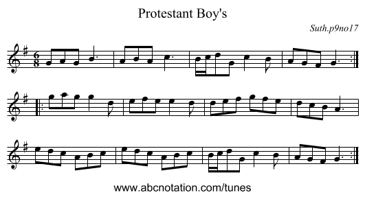 Protestant Boy's - staff notation