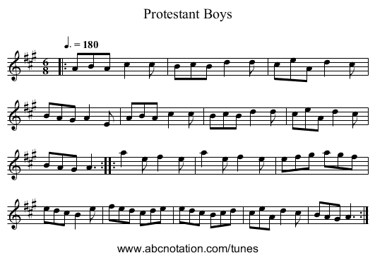 Protestant Boys - staff notation