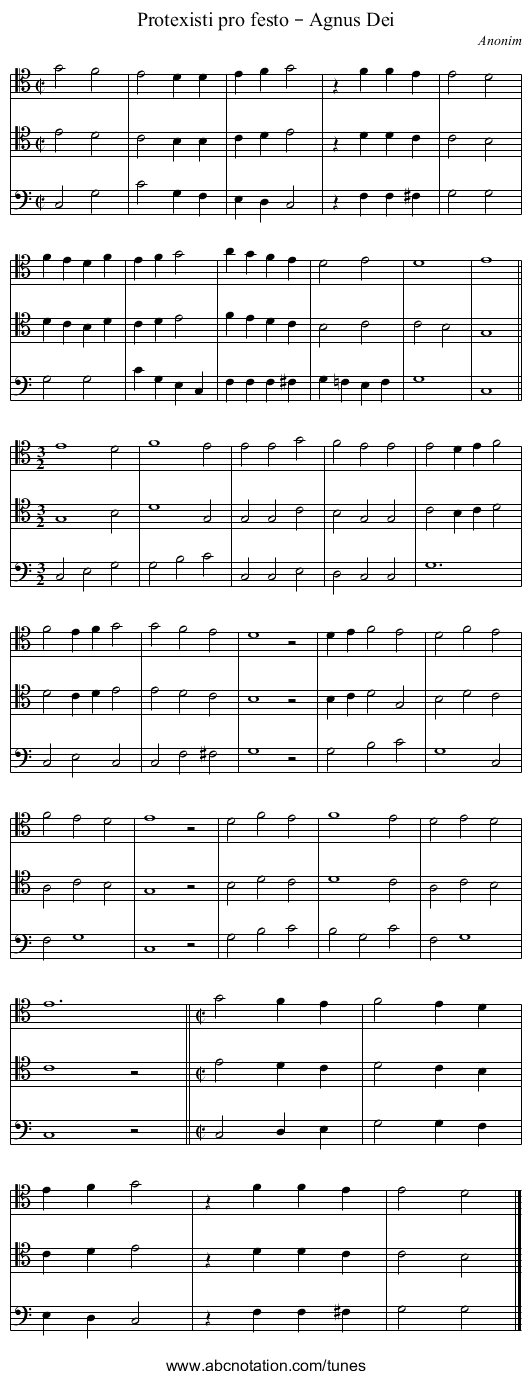 Protexisti pro festo – Agnus Dei - staff notation