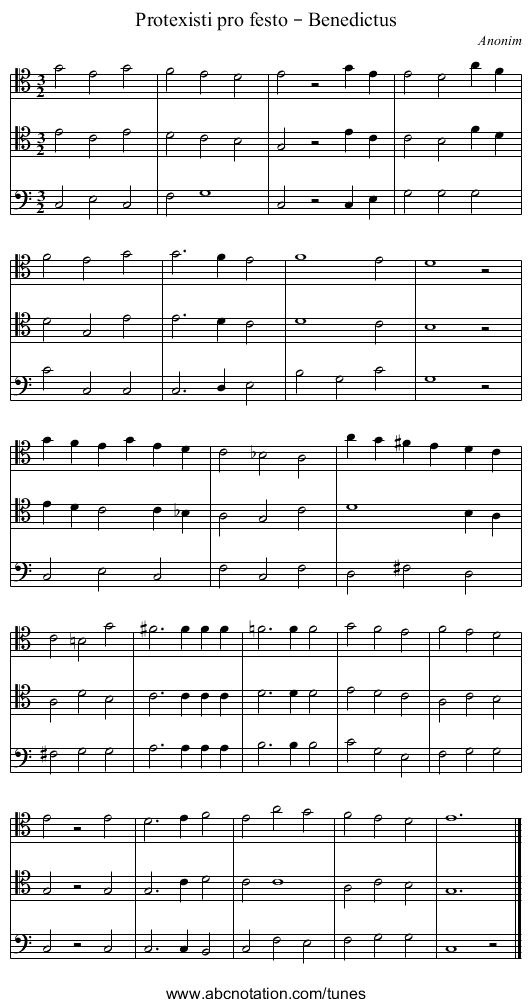 Protexisti pro festo – Benedictus - staff notation