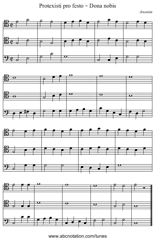 Protexisti pro festo – Dona nobis - staff notation