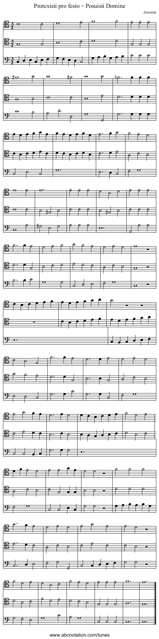 Protexisti pro festo – Posuisti Domine - staff notation