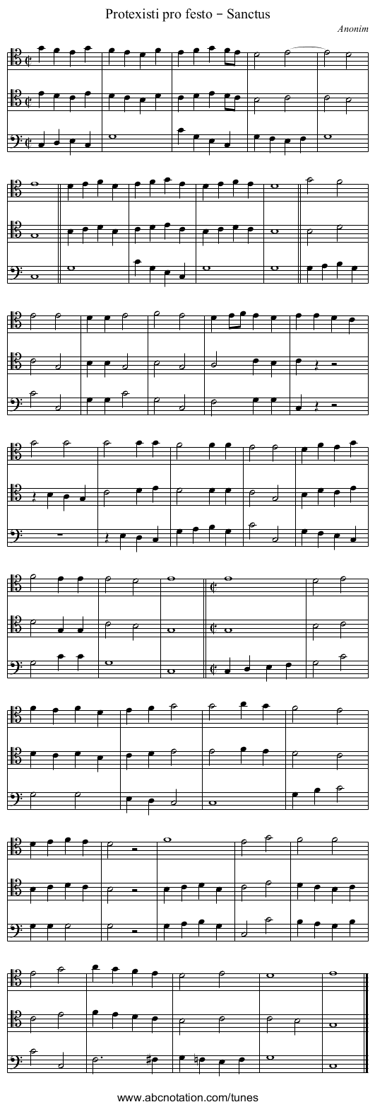 Protexisti pro festo – Sanctus - staff notation