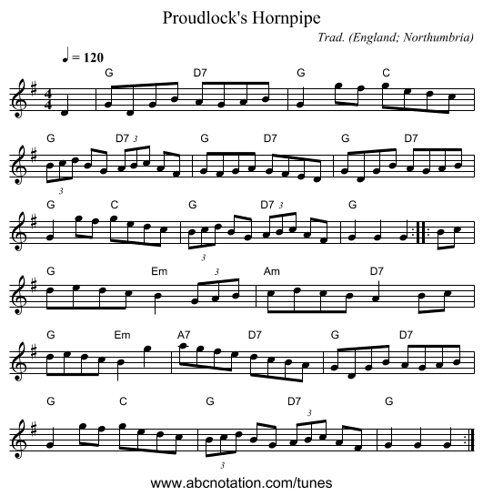 Proudlock's Hornpipe - staff notation