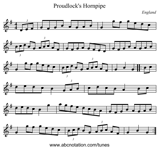 Proudlock's Hornpipe - staff notation