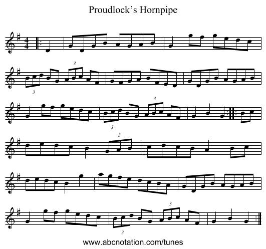 Proudlock’s Hornpipe - staff notation