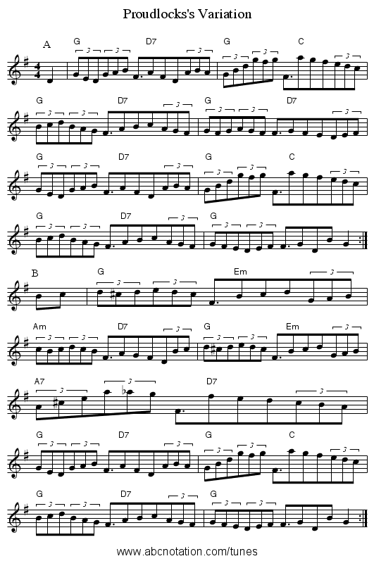 Proudlocks's Variation - staff notation