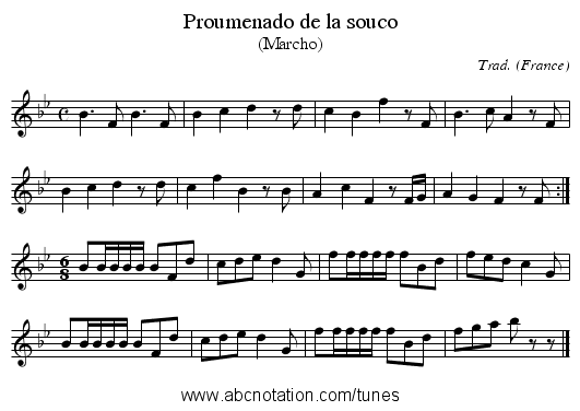 Proumenado de la souco - staff notation