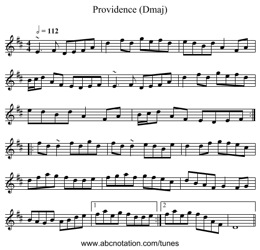 Providence (Dmaj) - staff notation