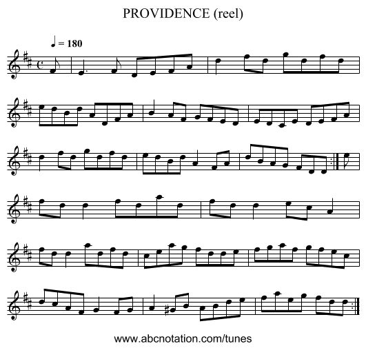PROVIDENCE (reel) - staff notation