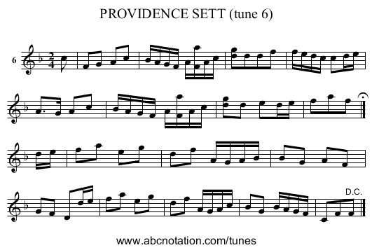 PROVIDENCE SETT (tune 6) - staff notation