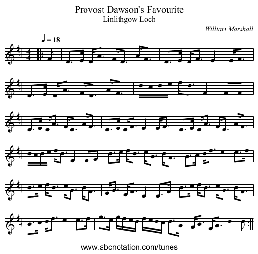 Provost Dawson's Favourite - staff notation