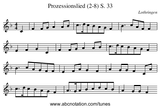 Prozessionslied (2-8) S. 33 - staff notation