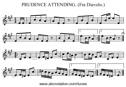 PRUDENCE ATTENDING. (Fra Diavolo.) - staff notation