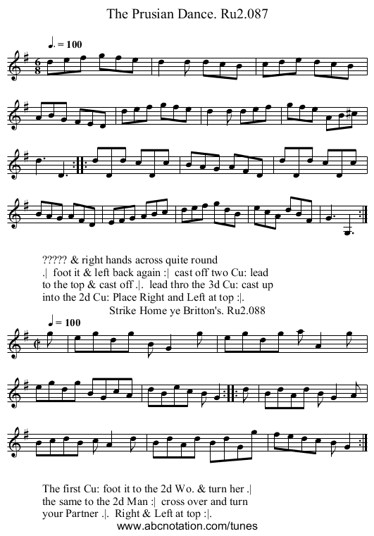 Prusian Dance. Ru2.087, The - staff notation