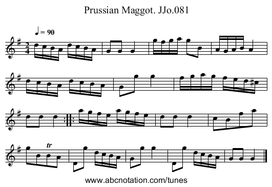 Prussian Maggot. JJo.081 - staff notation