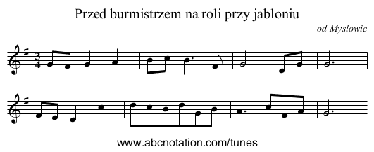 Przed burmistrzem na roli przy jabloniu - staff notation