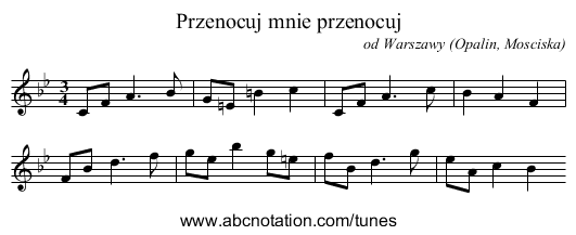 Przenocuj mnie przenocuj - staff notation