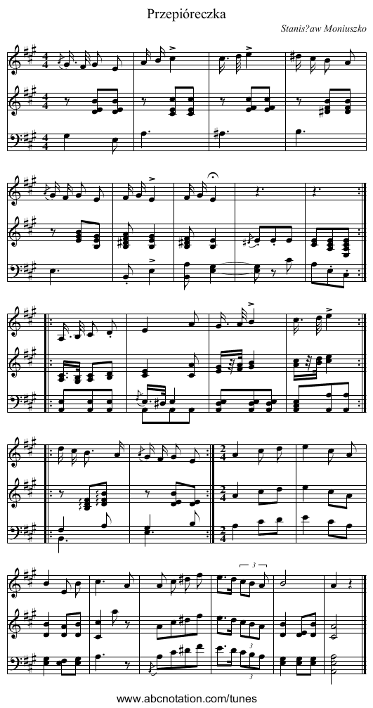 Przepióreczka - staff notation