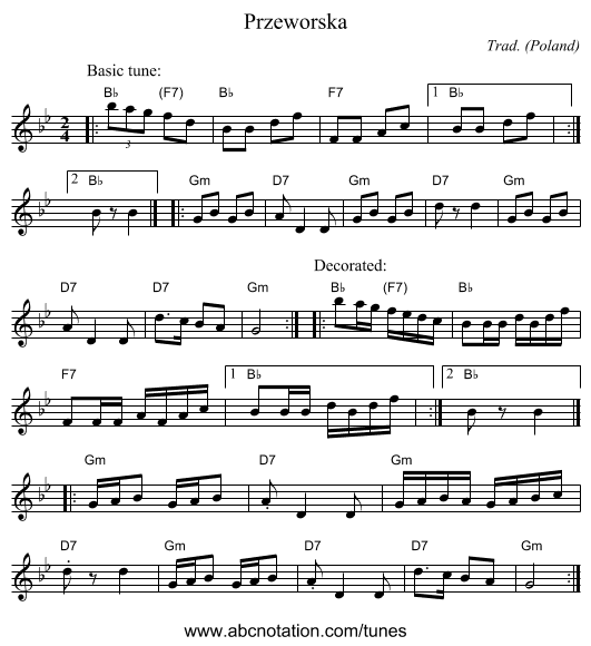 Przeworska - staff notation