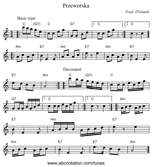 Przeworska - staff notation