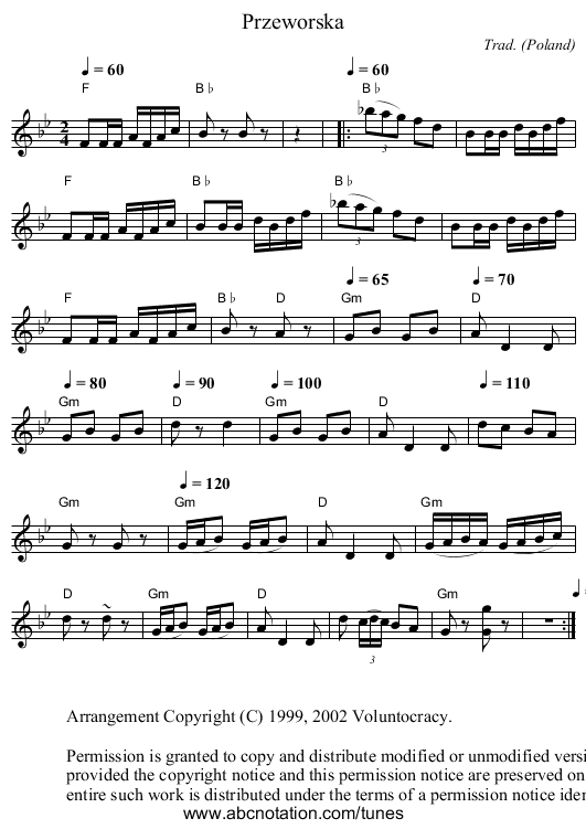 Przeworska - staff notation