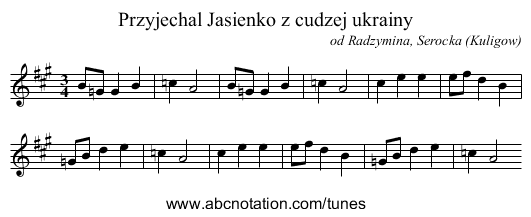 Przyjechal Jasienko z cudzej ukrainy - staff notation