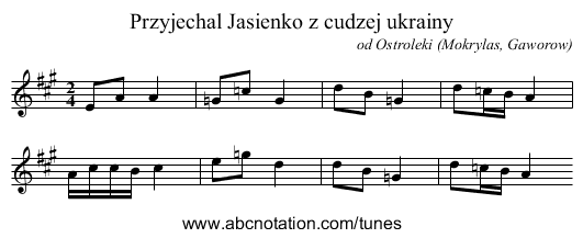Przyjechal Jasienko z cudzej ukrainy - staff notation