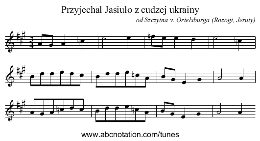 Przyjechal Jasiulo z cudzej ukrainy - staff notation