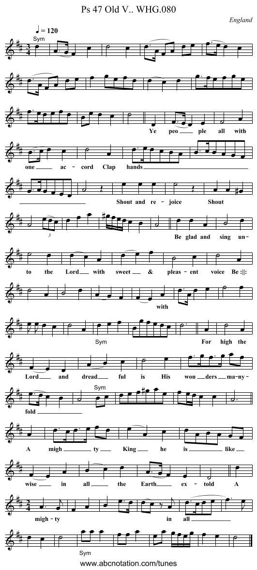 Ps 47 Old V.. WHG.080 - staff notation