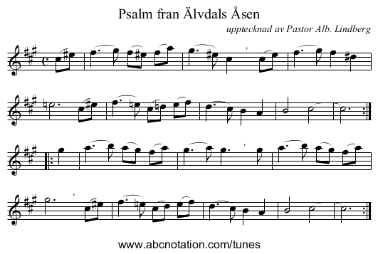 Psalm fran &Auml;lvdals &Aring;sen - staff notation