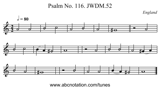 Psalm No. 116. JWDM.52 - staff notation