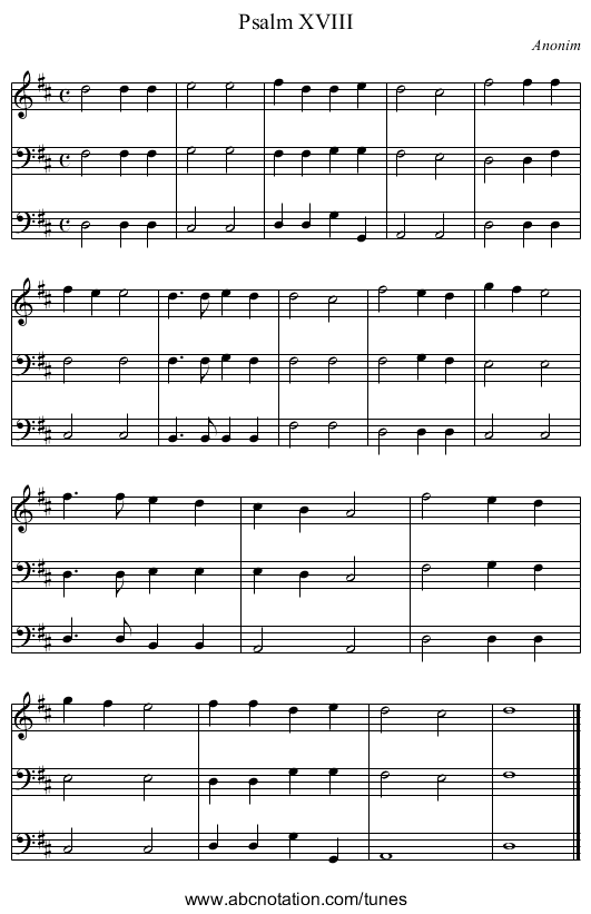 Psalm XVIII - staff notation