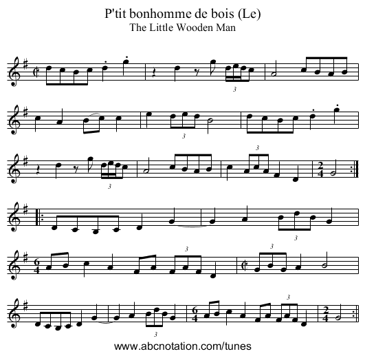 P'tit bonhomme de bois (Le) - staff notation