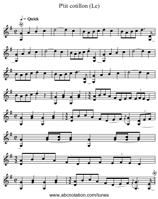 P'tit cotillon (Le) - staff notation