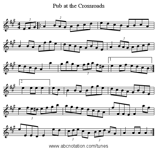 Pub at the Crossroads - staff notation