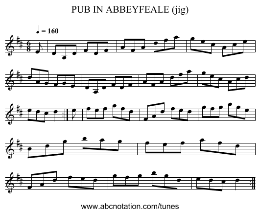 PUB IN ABBEYFEALE (jig) - staff notation