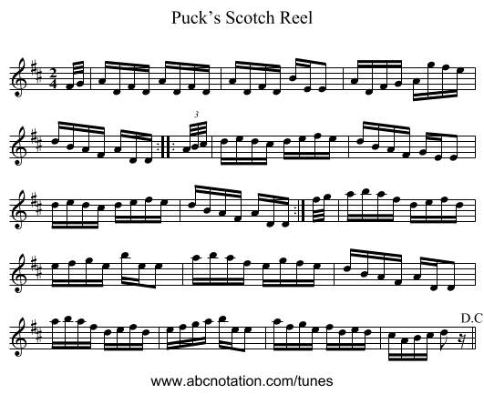 Puck’s Scotch Reel - staff notation