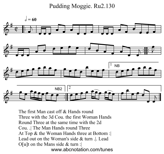 Pudding Moggie. Ru2.130 - staff notation