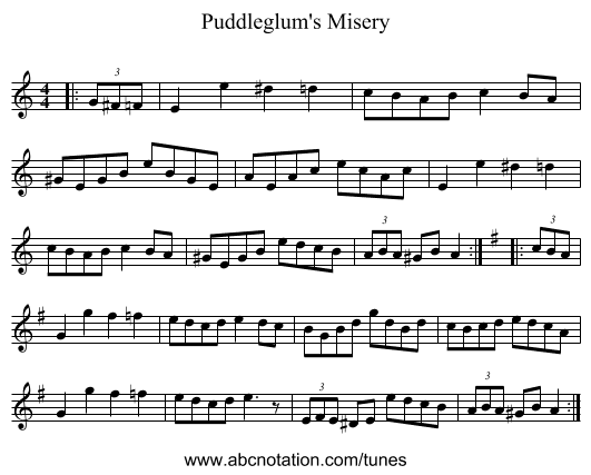 Puddleglum's Misery - staff notation