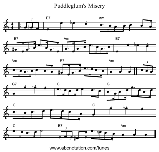 Puddleglum's Misery - staff notation