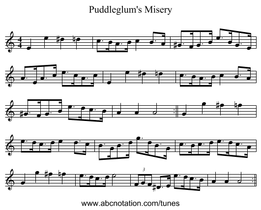 Puddleglum's Misery - staff notation