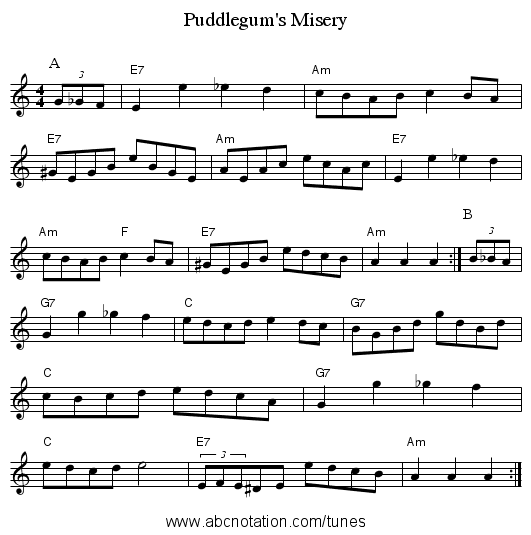 Puddlegum's Misery - staff notation