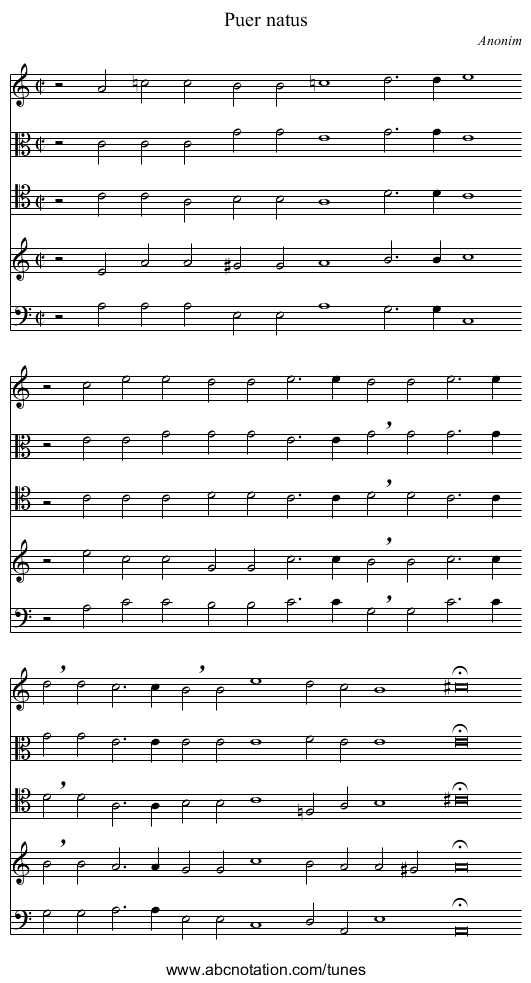 Puer natus - staff notation
