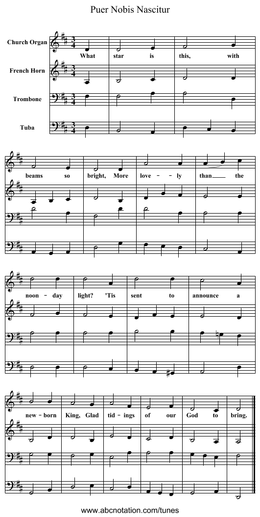 Puer Nobis Nascitur - staff notation