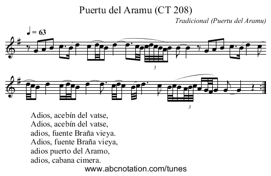 Puertu del Aramu (CT 208) - staff notation