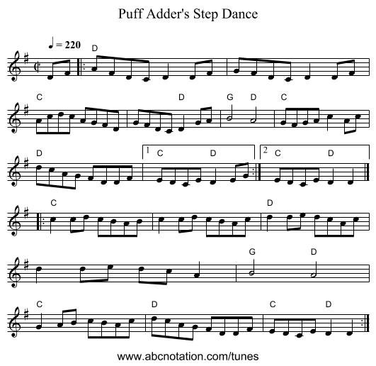 Puff Adder's Step Dance - staff notation